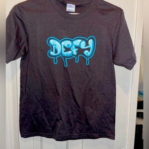 Vintage unisex tee medium bodycon DEFY logo tee semi cropped sexy streetwear